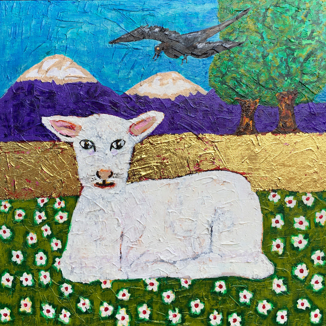 'White Lamb with Crow'